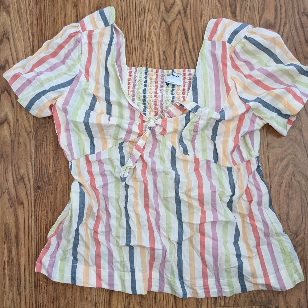 Striped tie-front blouse